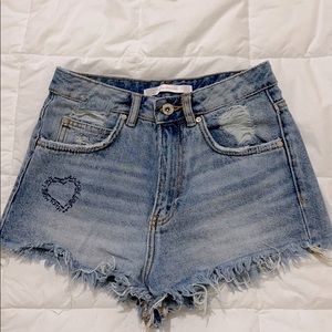 Zara High Waisted Shorts - Light Blue Wash